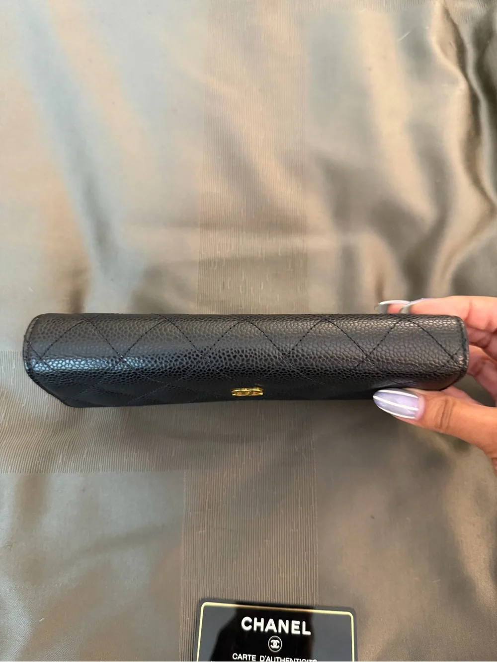 CHANEL Black Quilted Continental Wallet with Gold CC. COA included!